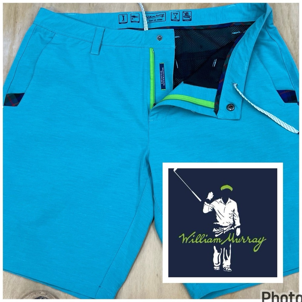 William Murray Golf Hybrid Shorts Mens 34x9 Classic Fit Wicking Stretch Teal